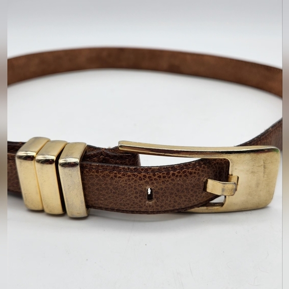 The Ritz Genuine Leather Brown Pebble Women's Small Belt Goldtone Buckle. - Picture 1 of 8